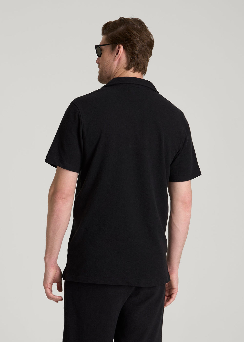 American Tall Sale | Terry Cotton Polo Cardigan for Tall Men in Black