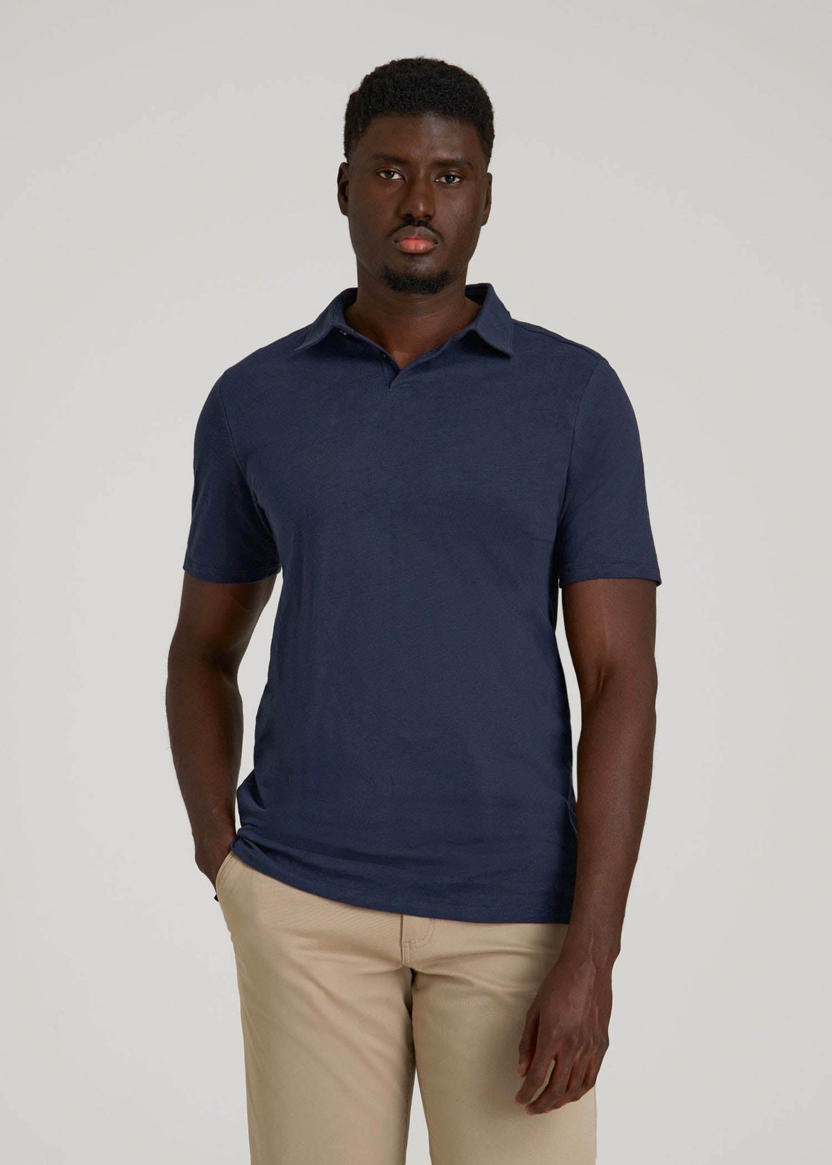 American Tall Outlet | Slub Self Collar Polo Shirt for Tall Men in Navy