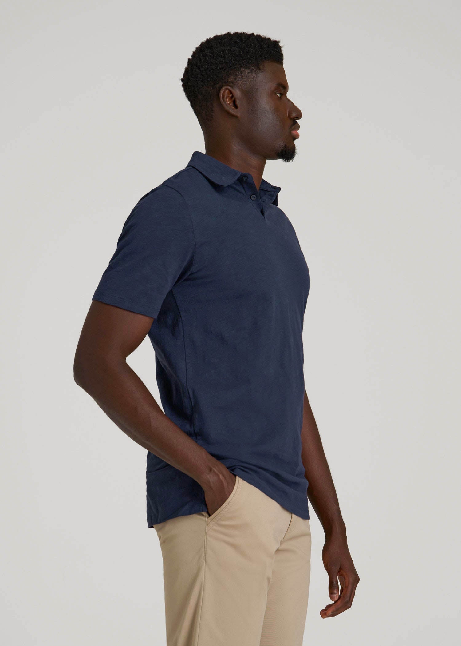 American Tall Outlet | Slub Self Collar Polo Shirt for Tall Men in Navy
