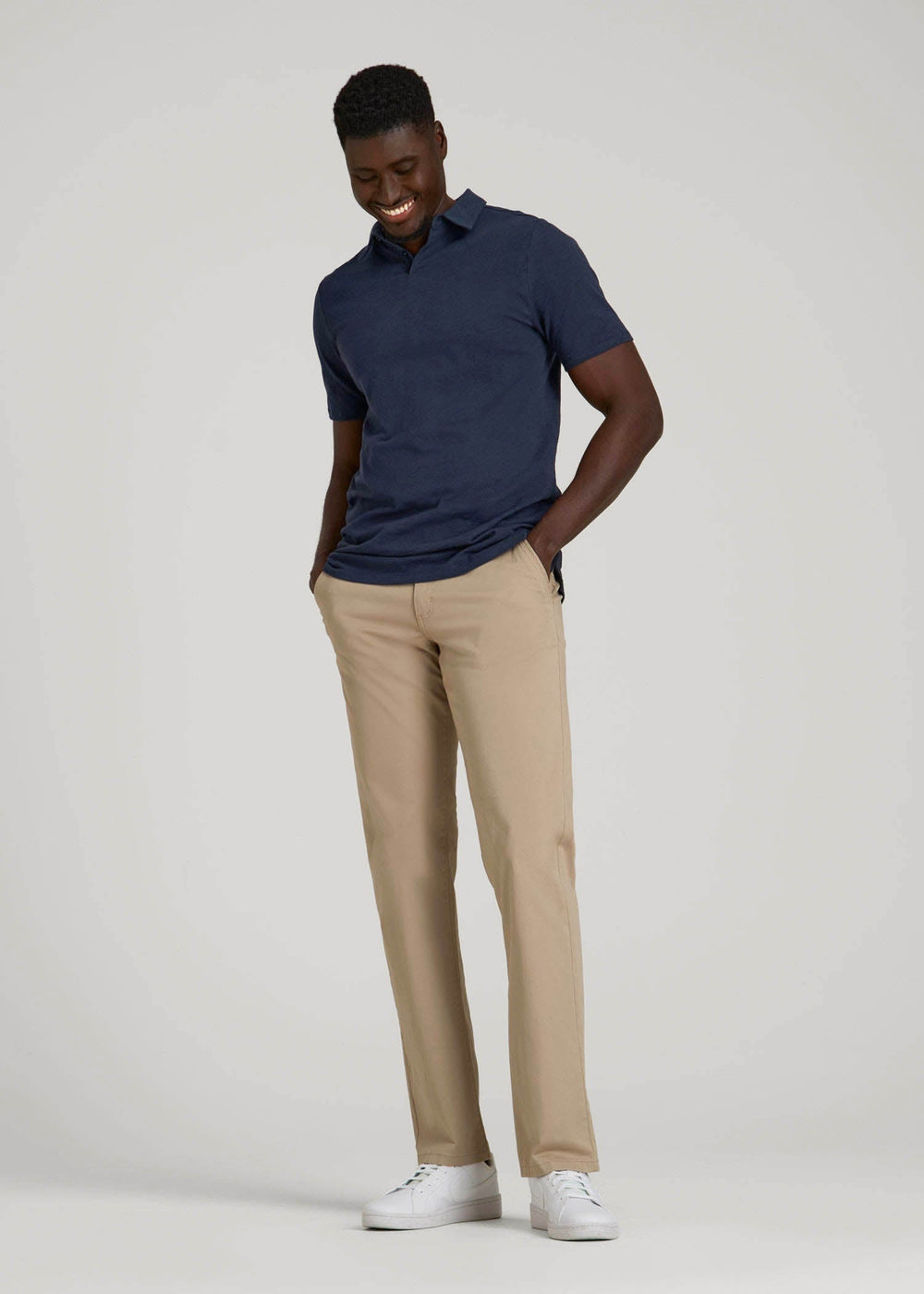 American Tall Outlet | Slub Self Collar Polo Shirt for Tall Men in Navy