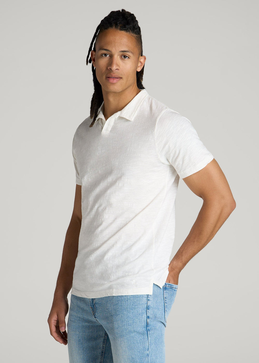 American Tall For Sale | Slub Polo Shirt for Tall Men in Ecru