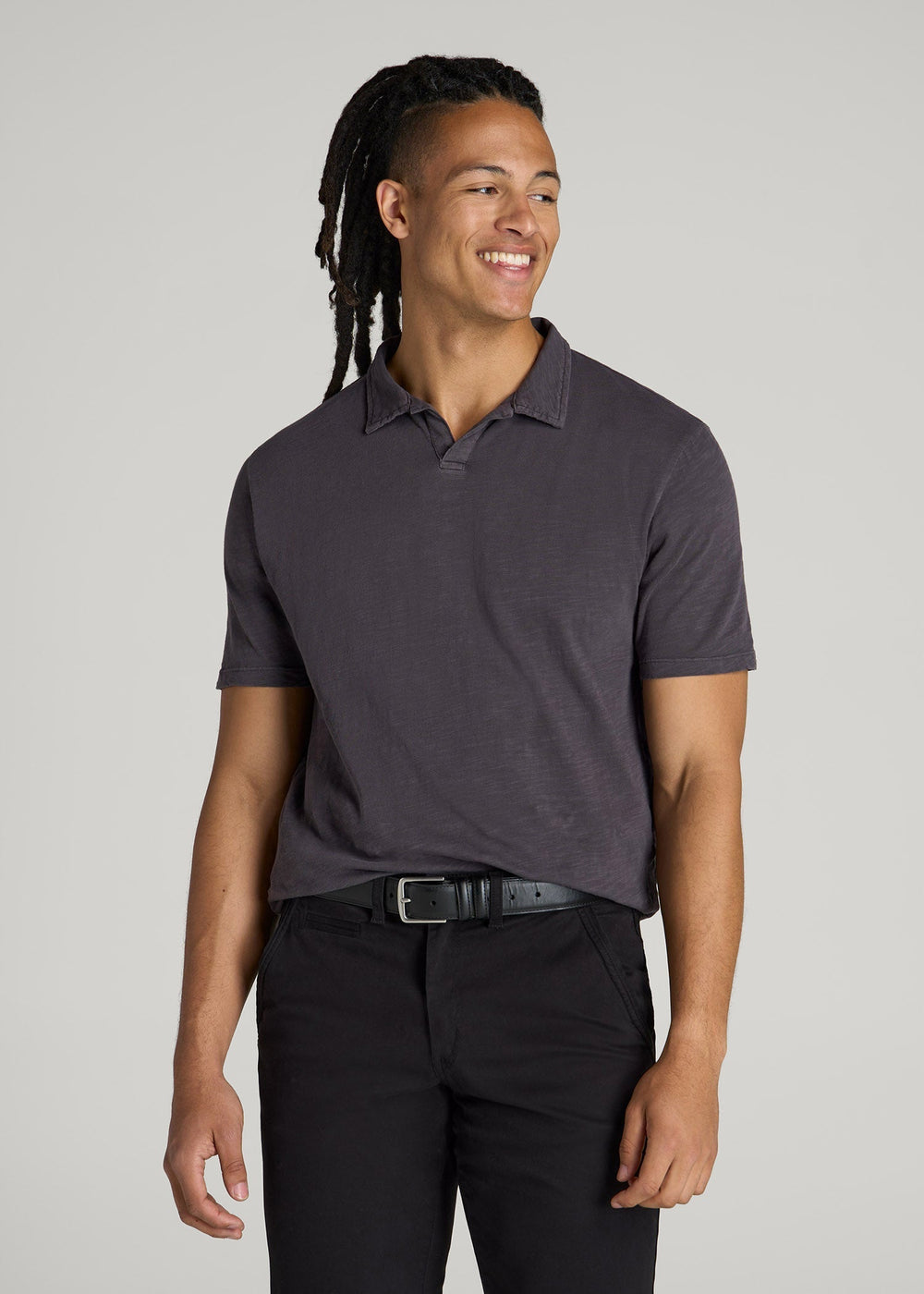 American Tall Online Shop | Slub Polo Shirt for Tall Men in Charcoal