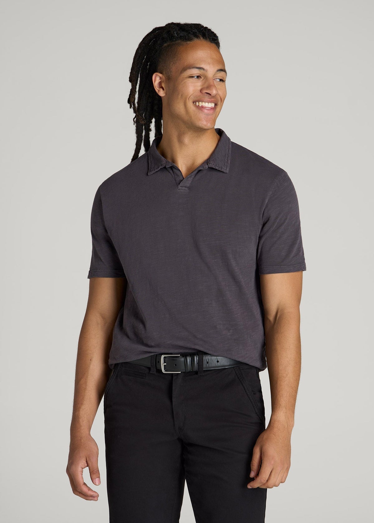 American Tall Online Shop | Slub Polo Shirt for Tall Men in Charcoal