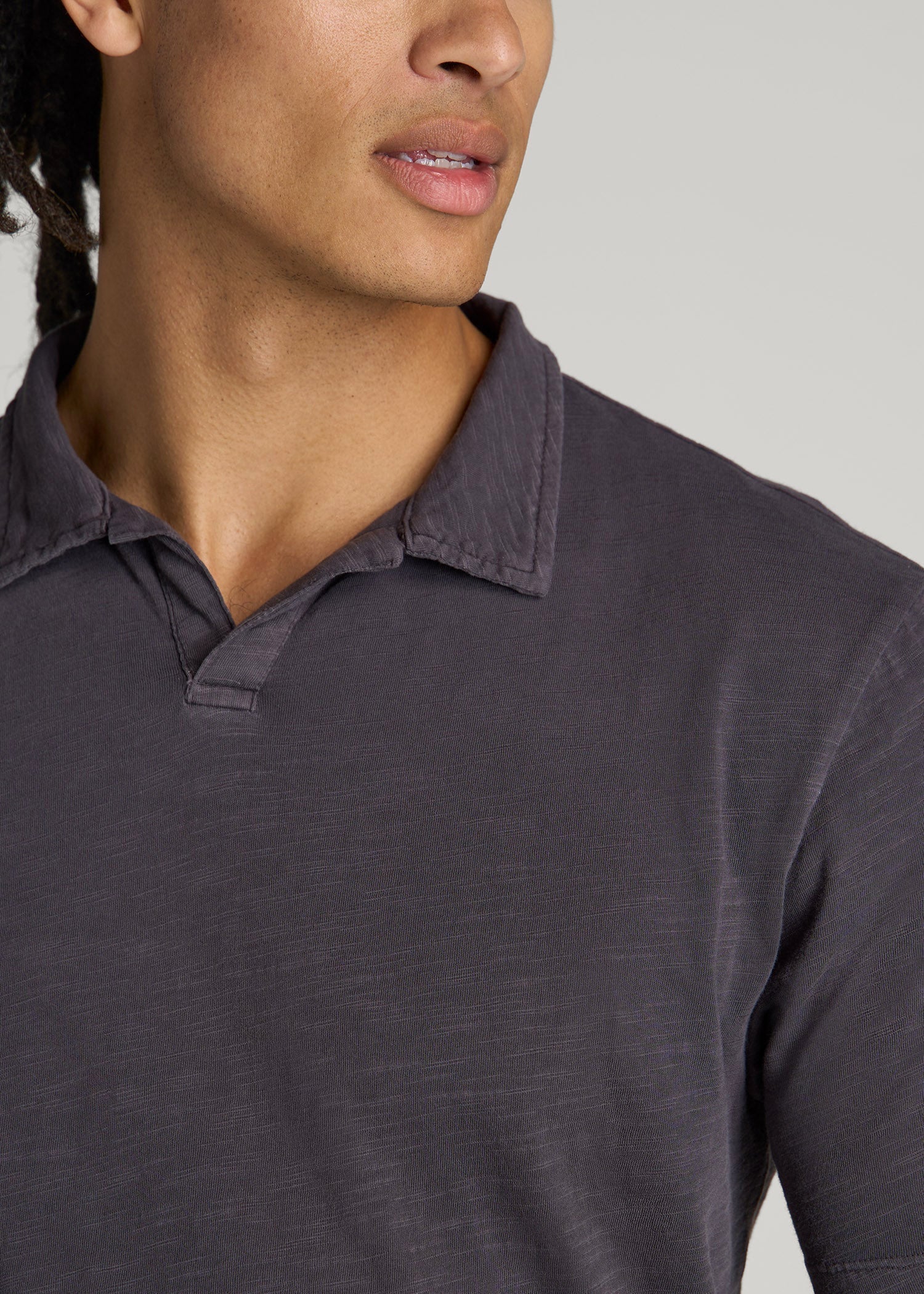American Tall Online Shop | Slub Polo Shirt for Tall Men in Charcoal