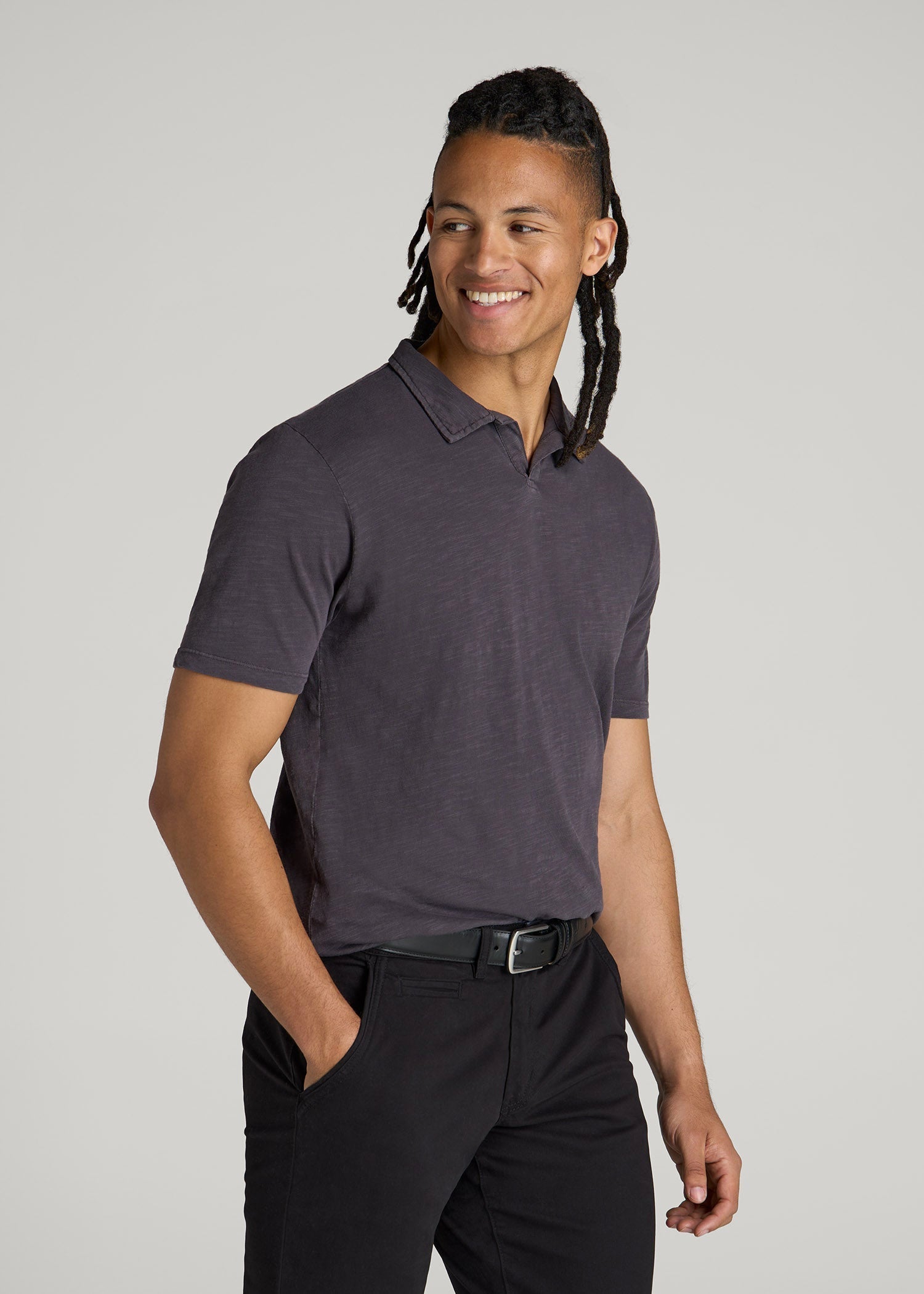 American Tall Online Shop | Slub Polo Shirt for Tall Men in Charcoal