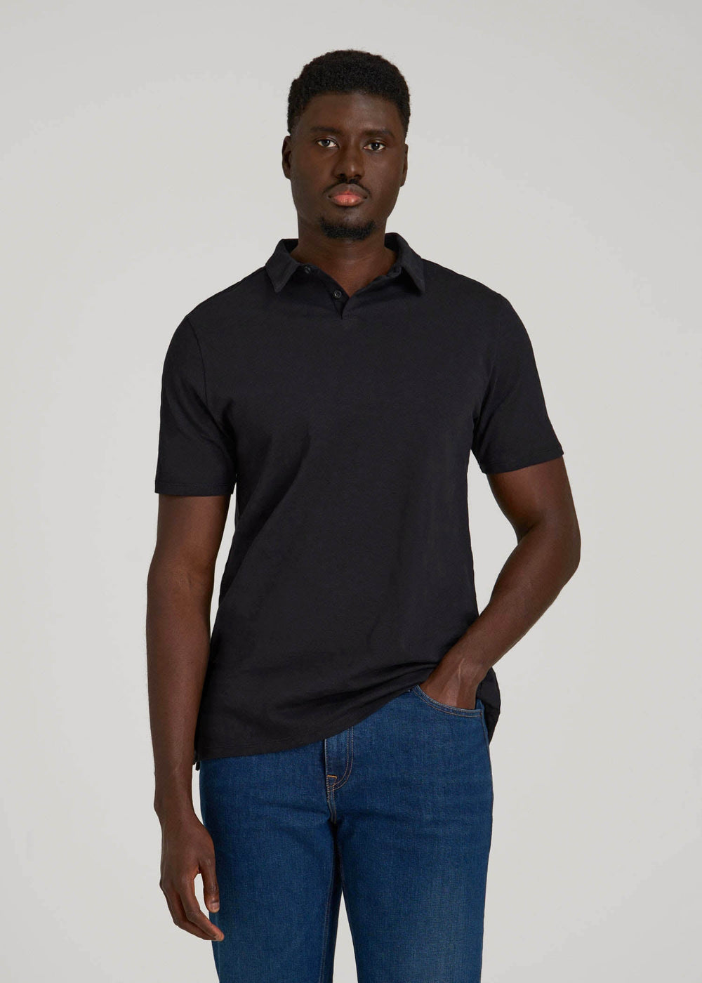 American Tall Discount | Slub Self Collar Polo Shirt for Tall Men in Black