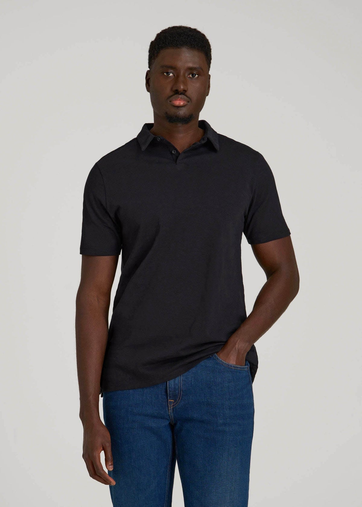 American Tall Discount | Slub Self Collar Polo Shirt for Tall Men in Black