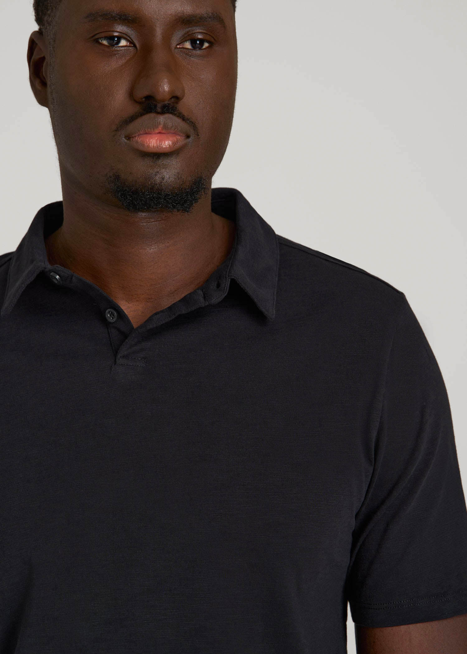 American Tall Discount | Slub Self Collar Polo Shirt for Tall Men in Black