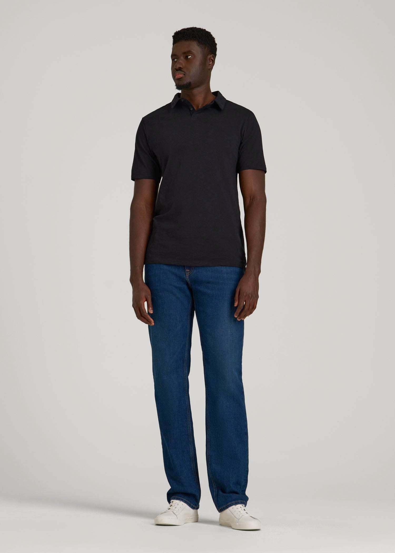 American Tall Discount | Slub Self Collar Polo Shirt for Tall Men in Black
