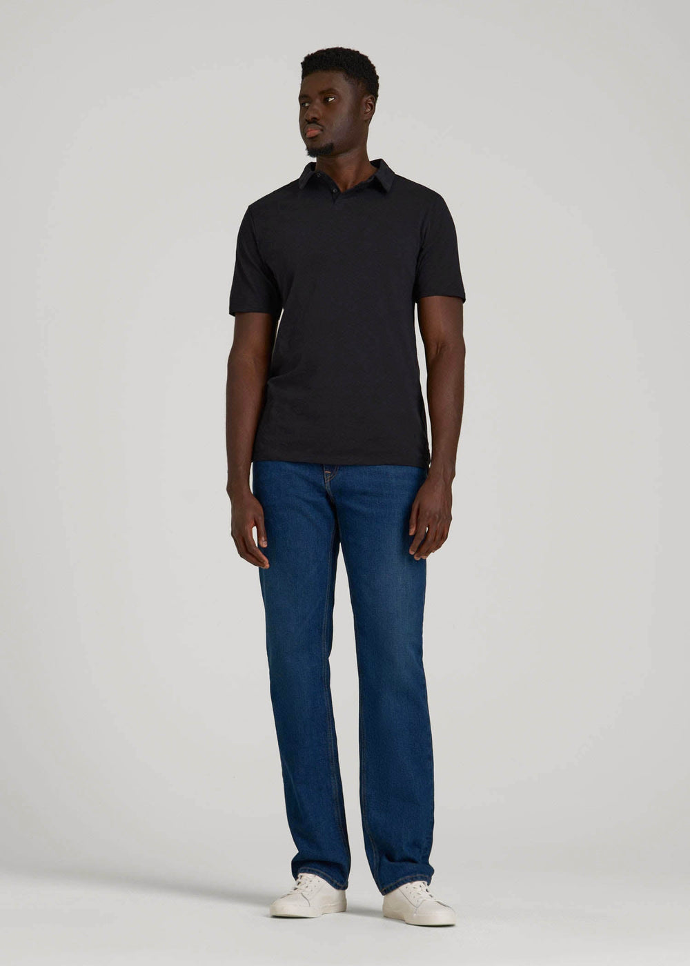 American Tall Discount | Slub Self Collar Polo Shirt for Tall Men in Black