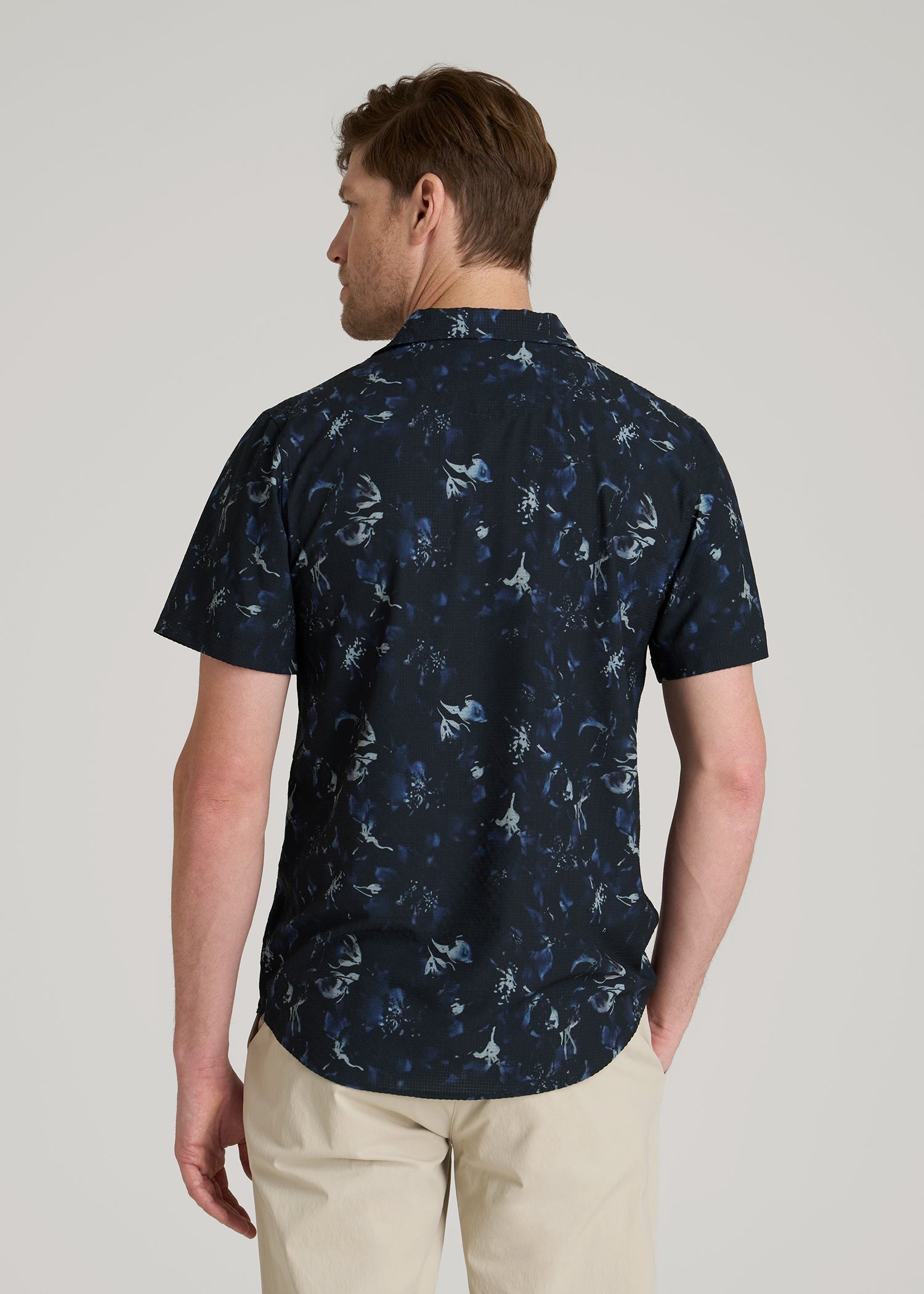 American Tall Online | Coastal Perforated Polo Shirt for Tall Men in Black and Violet Floral