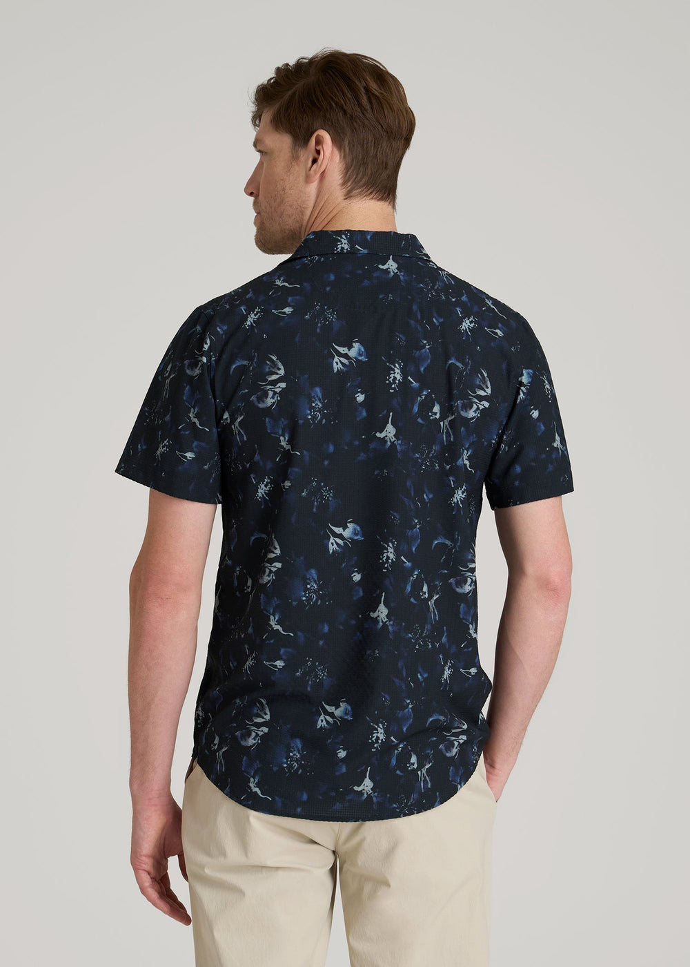 American Tall Online | Coastal Perforated Polo Shirt for Tall Men in Black and Violet Floral