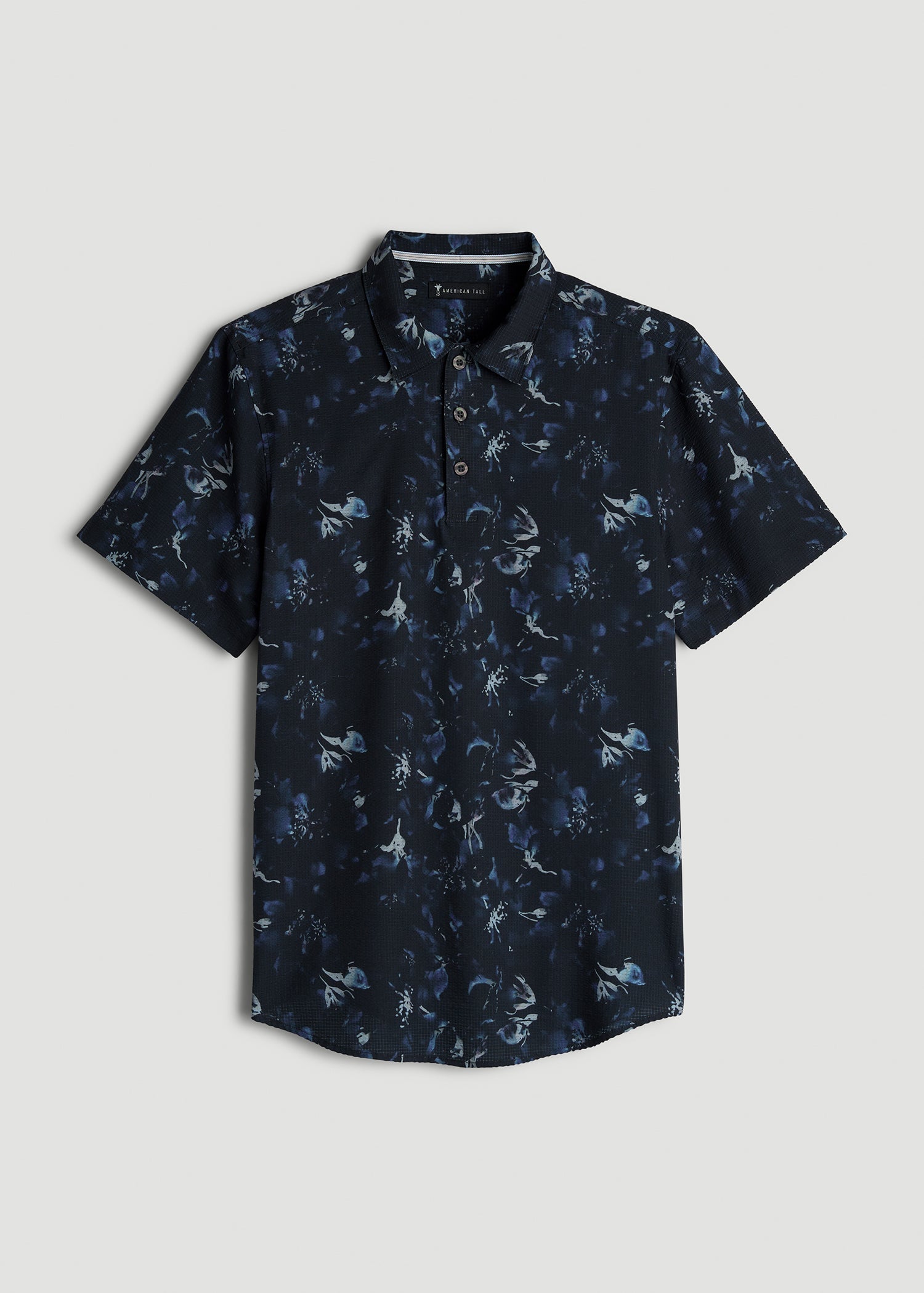 American Tall Online | Coastal Perforated Polo Shirt for Tall Men in Black and Violet Floral