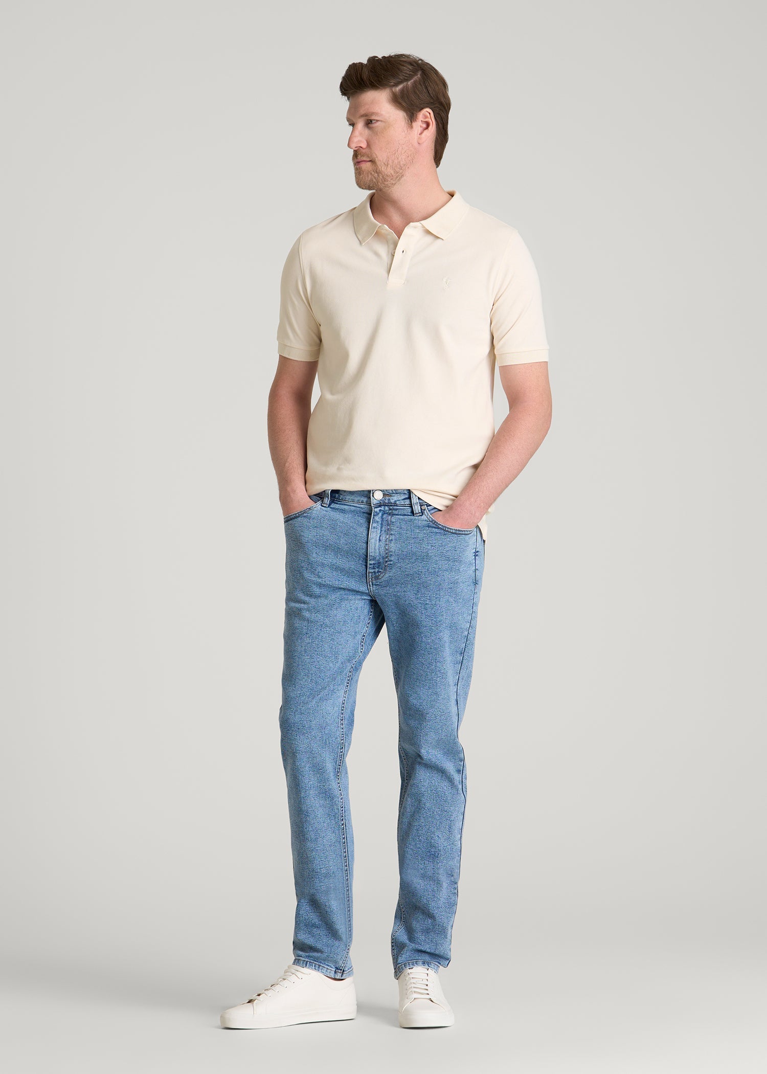 American Tall Sale | Classic Polo with Embroidered Logo for Tall Men in White Sand