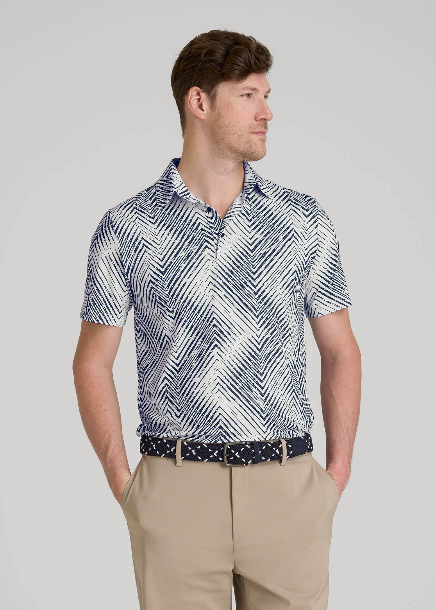 American Tall For Sale | Golf Performance Polo Shirt for Tall Men in Navy Chevron