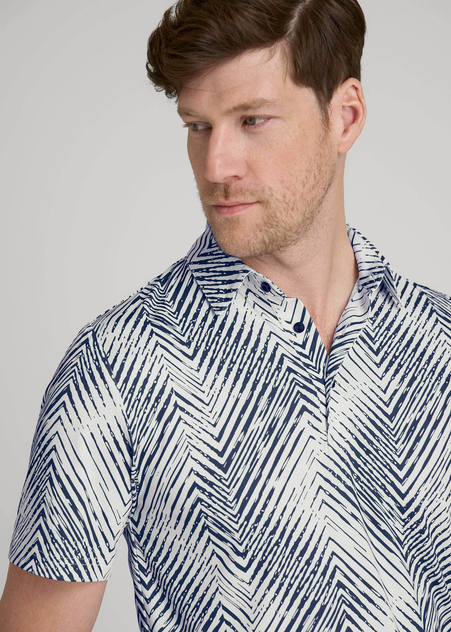 American Tall For Sale | Golf Performance Polo Shirt for Tall Men in Navy Chevron