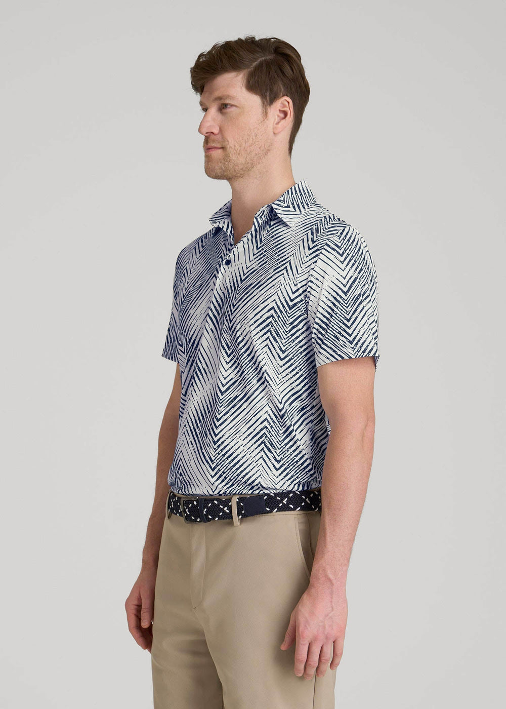 American Tall For Sale | Golf Performance Polo Shirt for Tall Men in Navy Chevron
