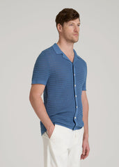 American Tall Online Shop | Short Sleeve Crochet Polo Cardigan for Tall Men in Deep Cobalt