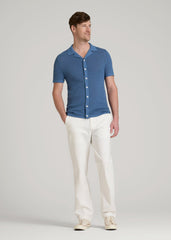 American Tall Online Shop | Short Sleeve Crochet Polo Cardigan for Tall Men in Deep Cobalt