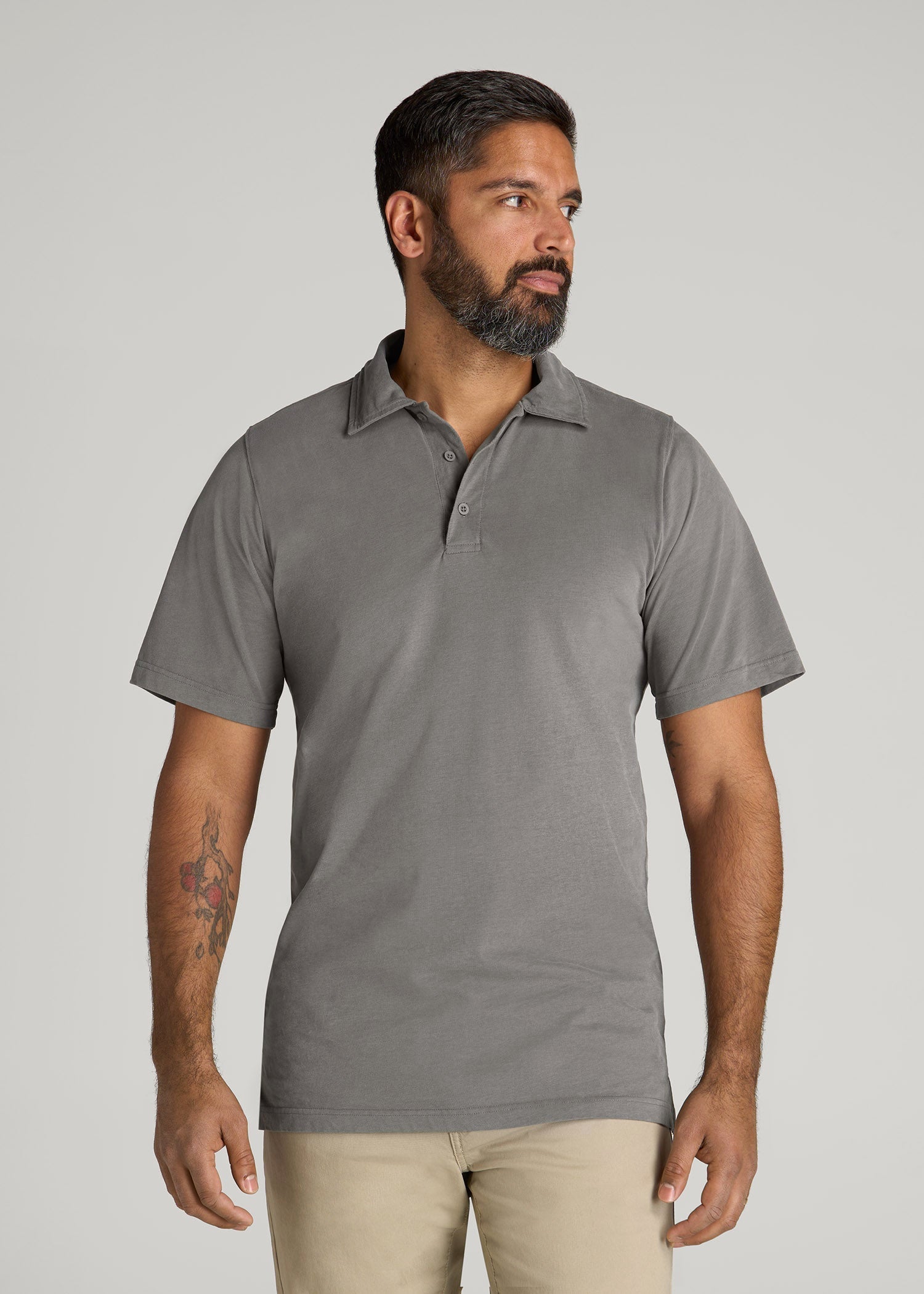 American Tall Online | LJ&S Ultra Soft Short Sleeve Cotton Polo for Tall Men in Vintage Pewter