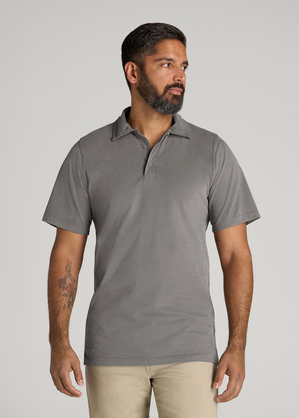 American Tall Online | LJ&S Ultra Soft Short Sleeve Cotton Polo for Tall Men in Vintage Pewter