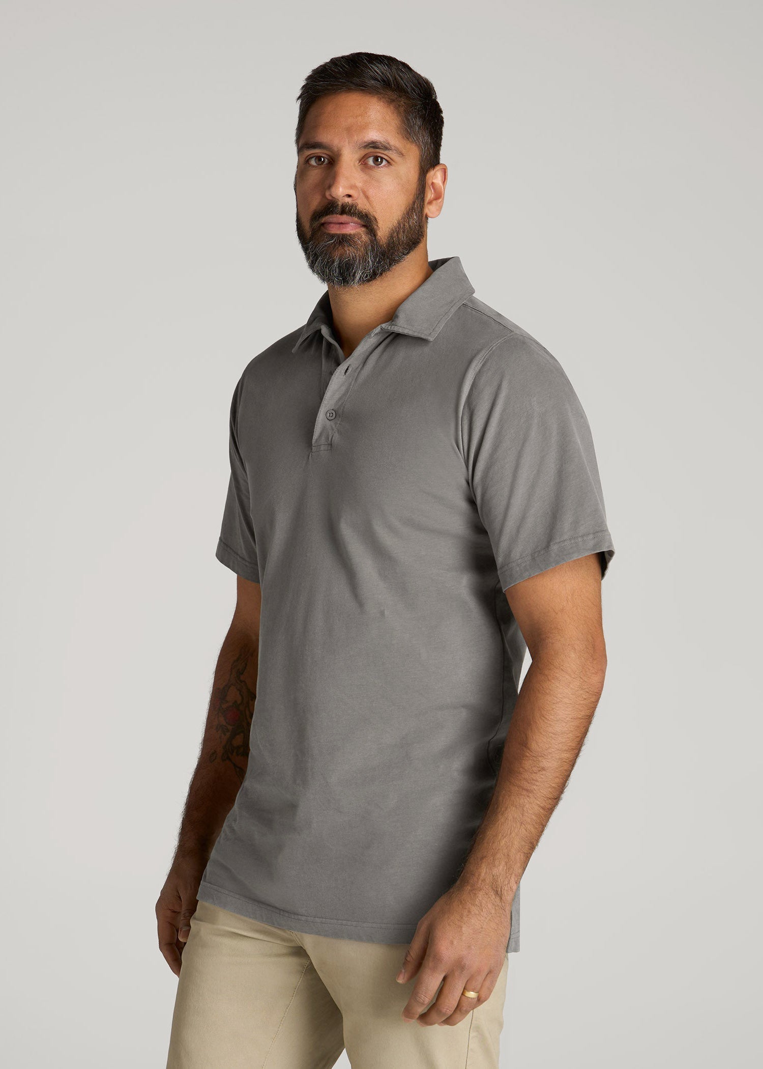 American Tall Online | LJ&S Ultra Soft Short Sleeve Cotton Polo for Tall Men in Vintage Pewter