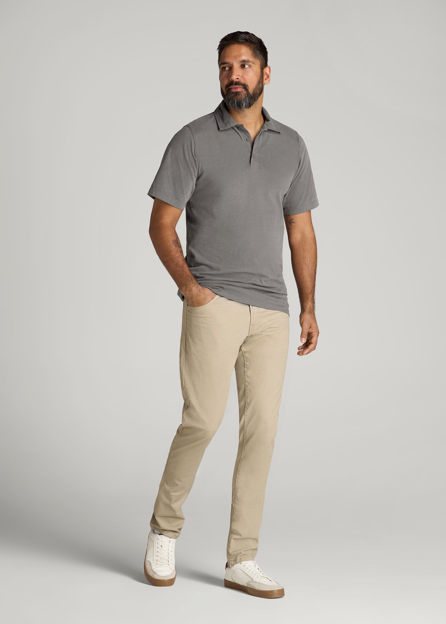 American Tall Online | LJ&S Ultra Soft Short Sleeve Cotton Polo for Tall Men in Vintage Pewter