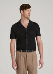 American Tall Sale | Short Sleeve Crochet Polo Cardigan for Tall Men in Black