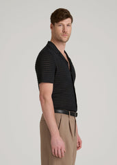 American Tall Sale | Short Sleeve Crochet Polo Cardigan for Tall Men in Black