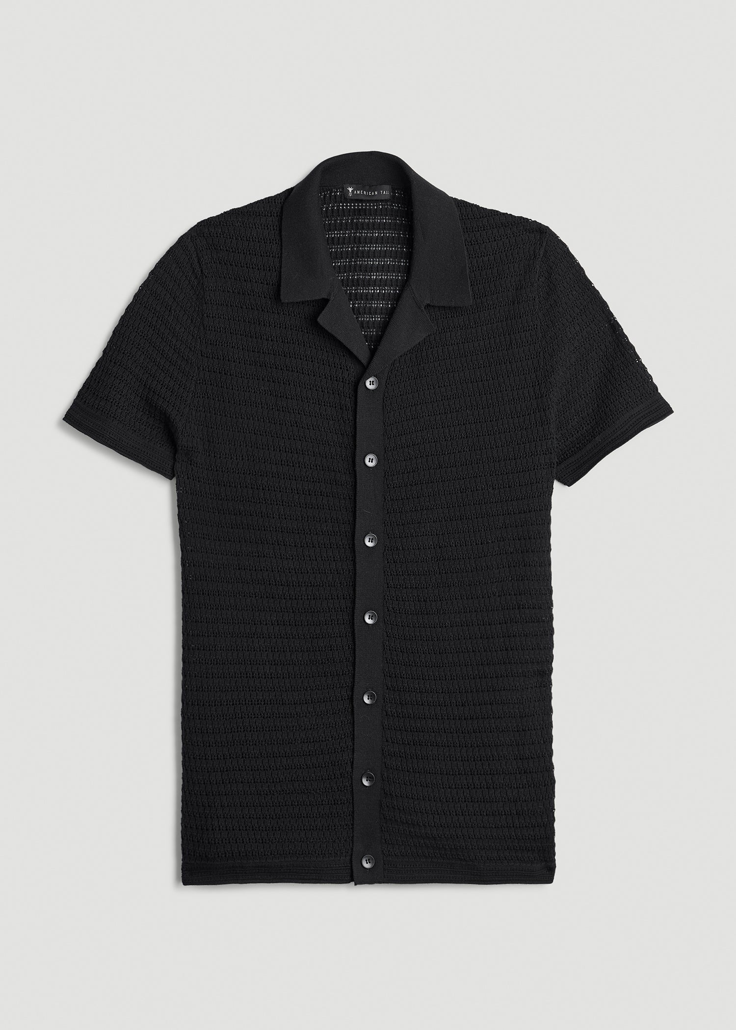 American Tall Sale | Short Sleeve Crochet Polo Cardigan for Tall Men in Black