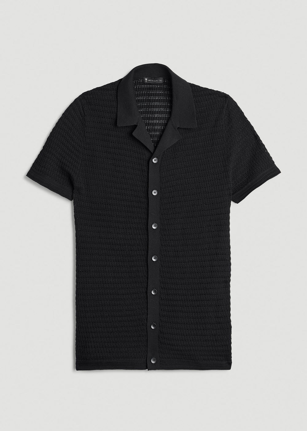 American Tall Sale | Short Sleeve Crochet Polo Cardigan for Tall Men in Black