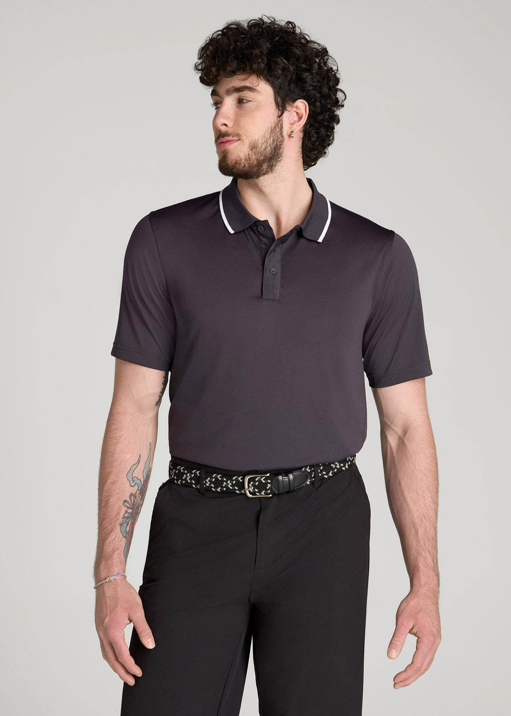 American Tall Outlet | A.T. Performance Tipped Golf Polo for Tall Men in Charcoal