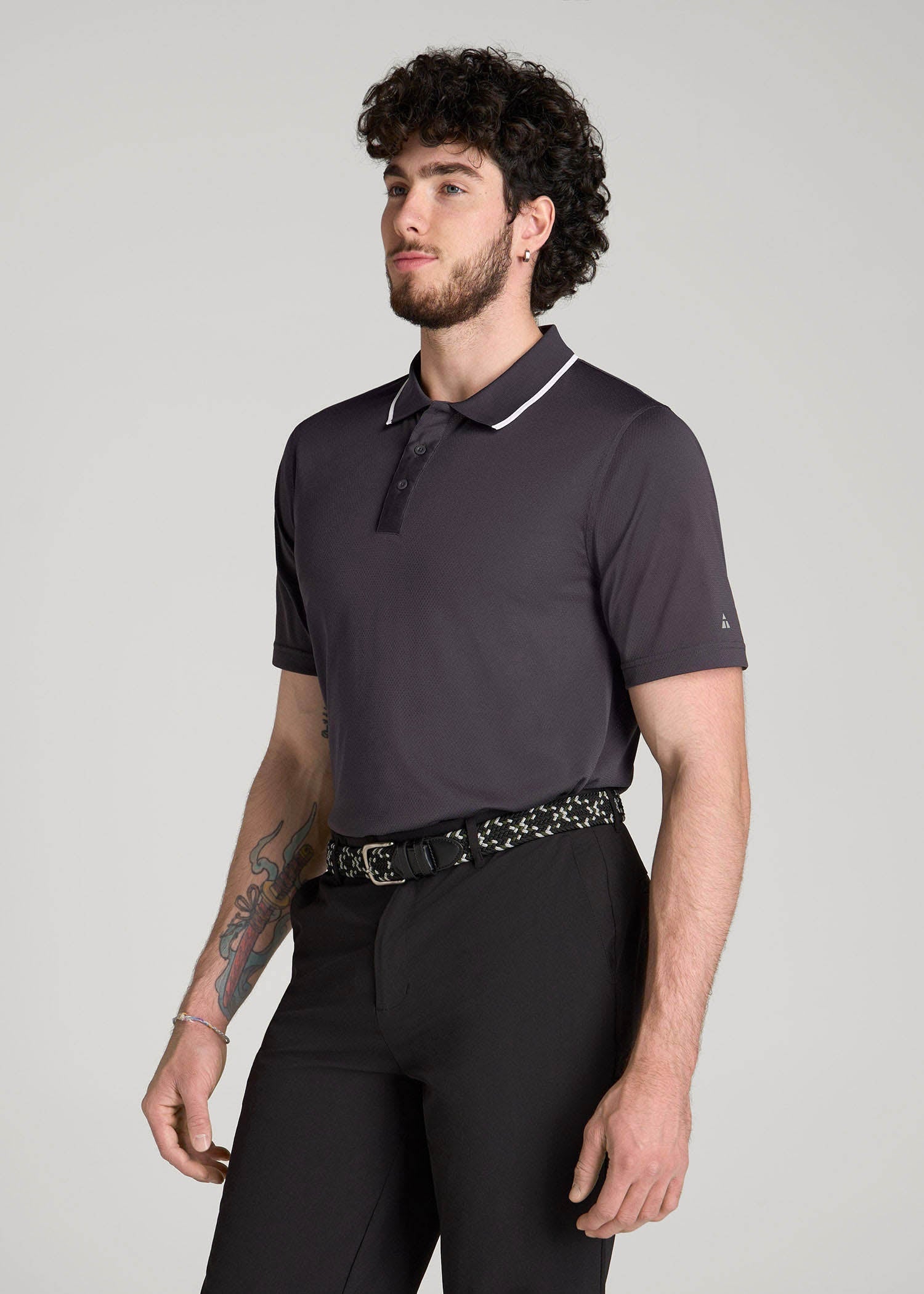 American Tall Outlet | A.T. Performance Tipped Golf Polo for Tall Men in Charcoal