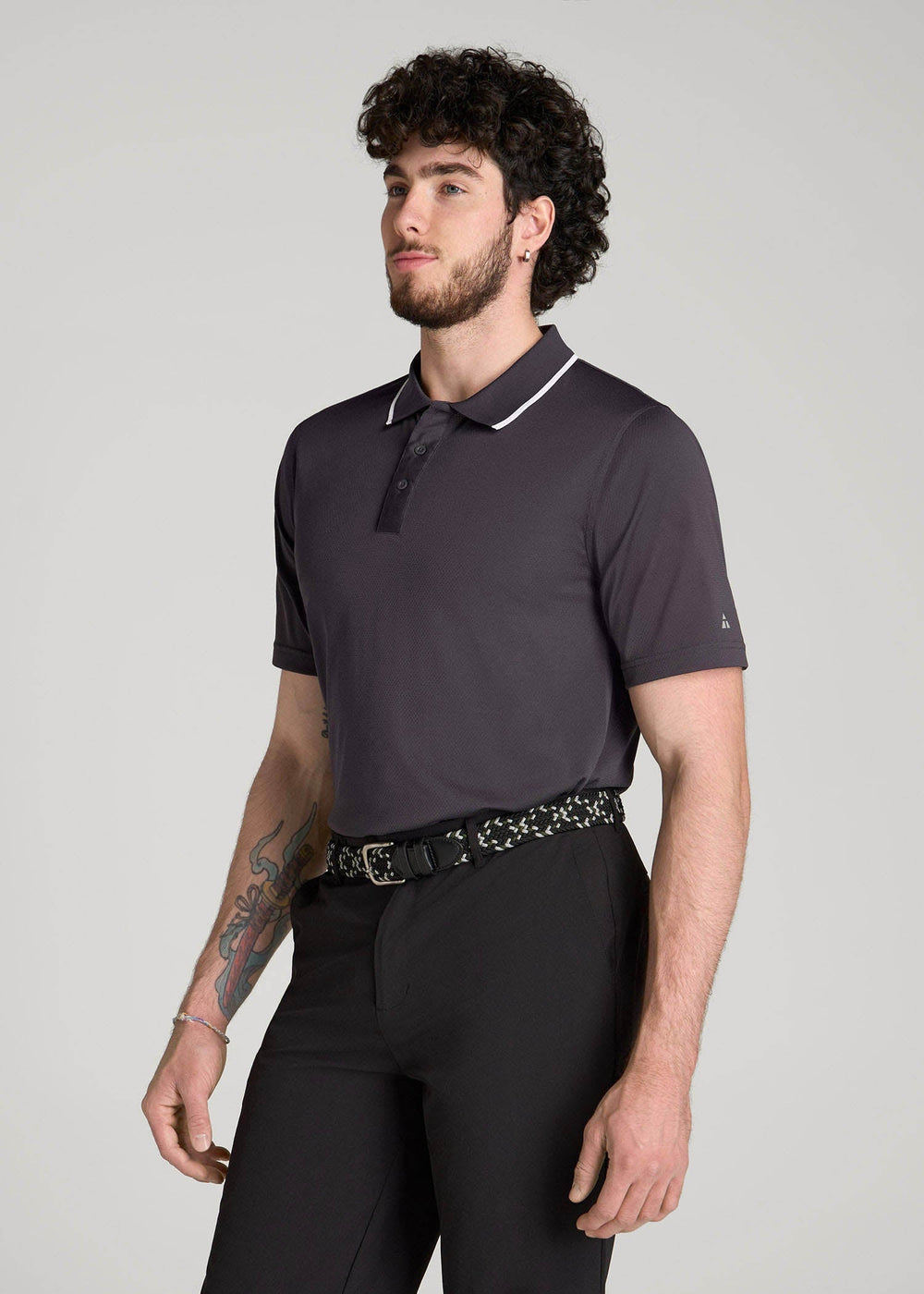 American Tall Outlet | A.T. Performance Tipped Golf Polo for Tall Men in Charcoal