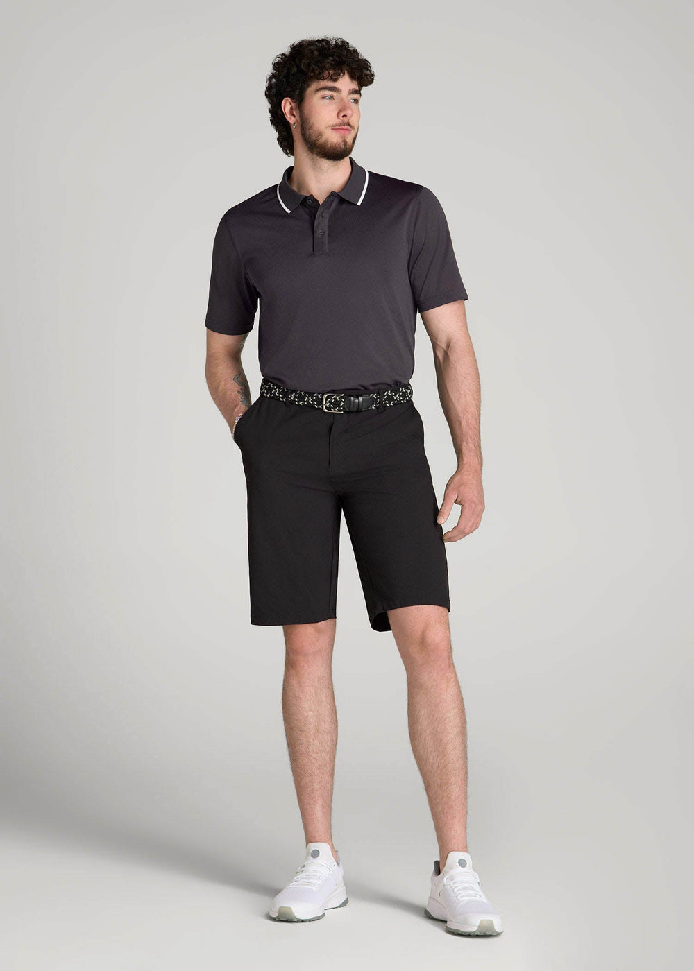 American Tall Outlet | A.T. Performance Tipped Golf Polo for Tall Men in Charcoal