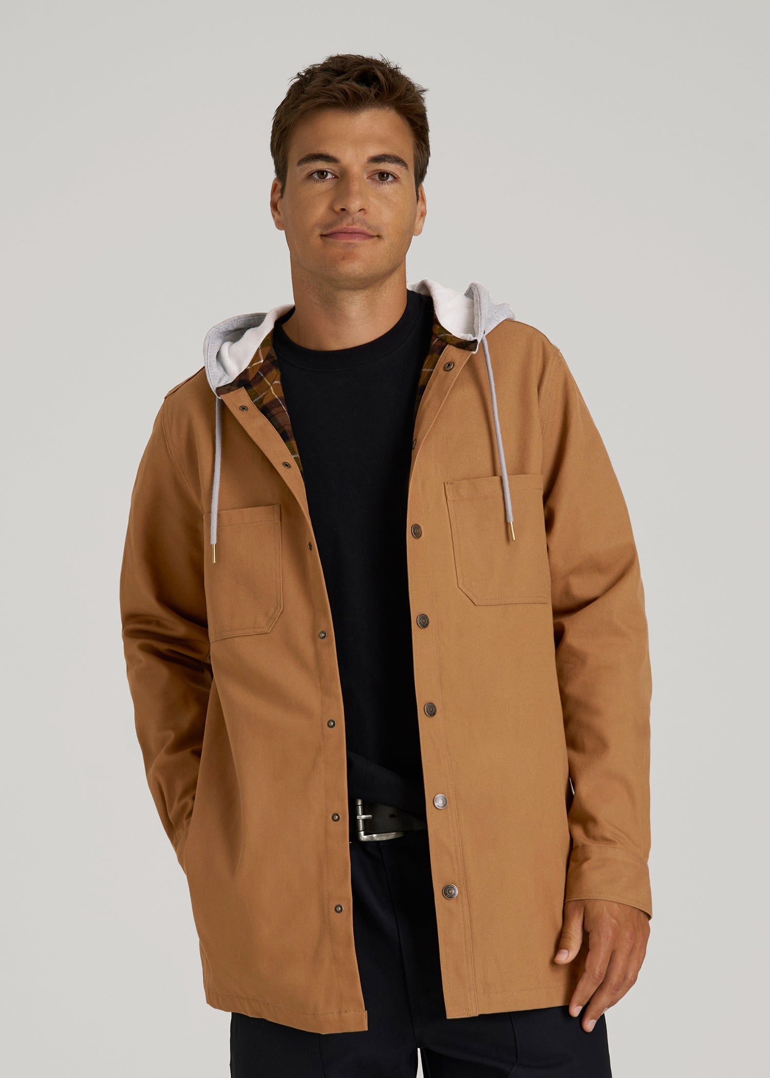American Tall Discount | LJ&S Flannel-Lined Canvas Shirt Jacket for Tall Men in Vintage Tan