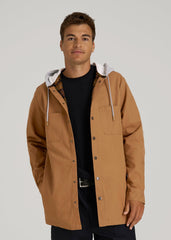 American Tall Discount | LJ&S Flannel-Lined Canvas Shirt Jacket for Tall Men in Vintage Tan