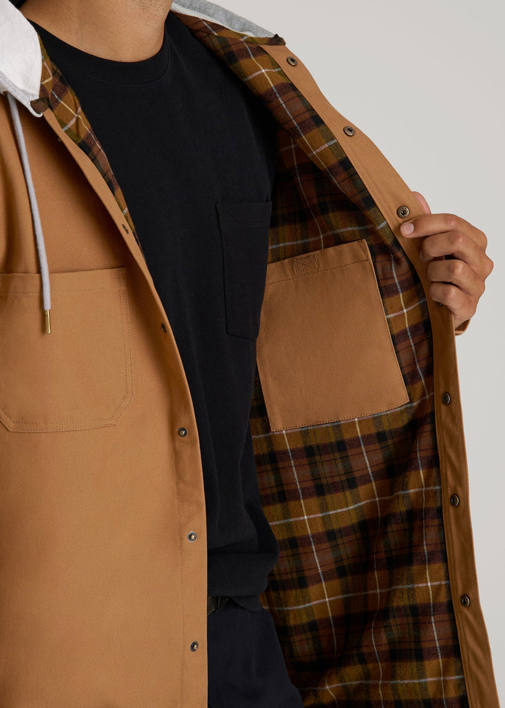 American Tall Discount | LJ&S Flannel-Lined Canvas Shirt Jacket for Tall Men in Vintage Tan