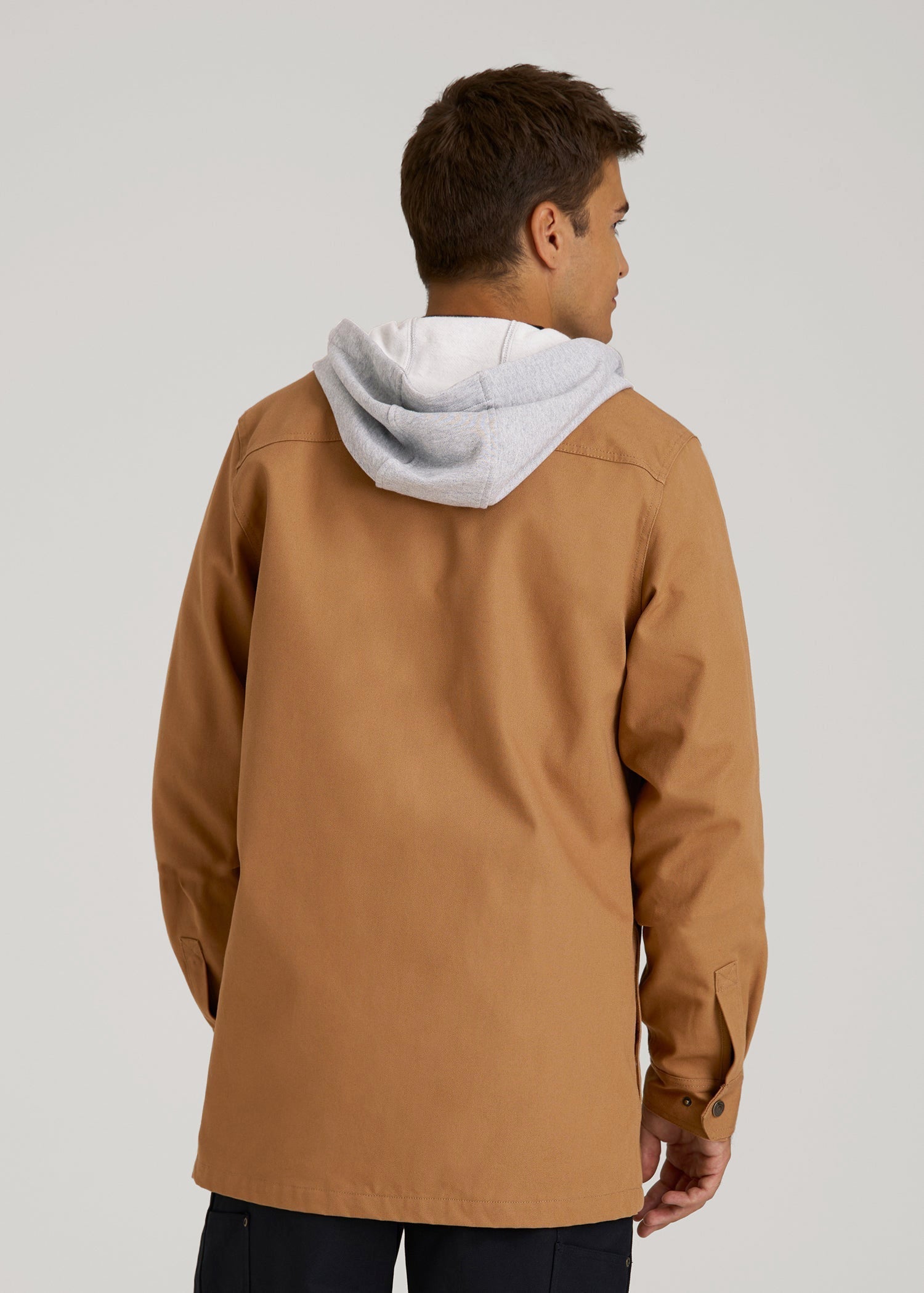American Tall Discount | LJ&S Flannel-Lined Canvas Shirt Jacket for Tall Men in Vintage Tan