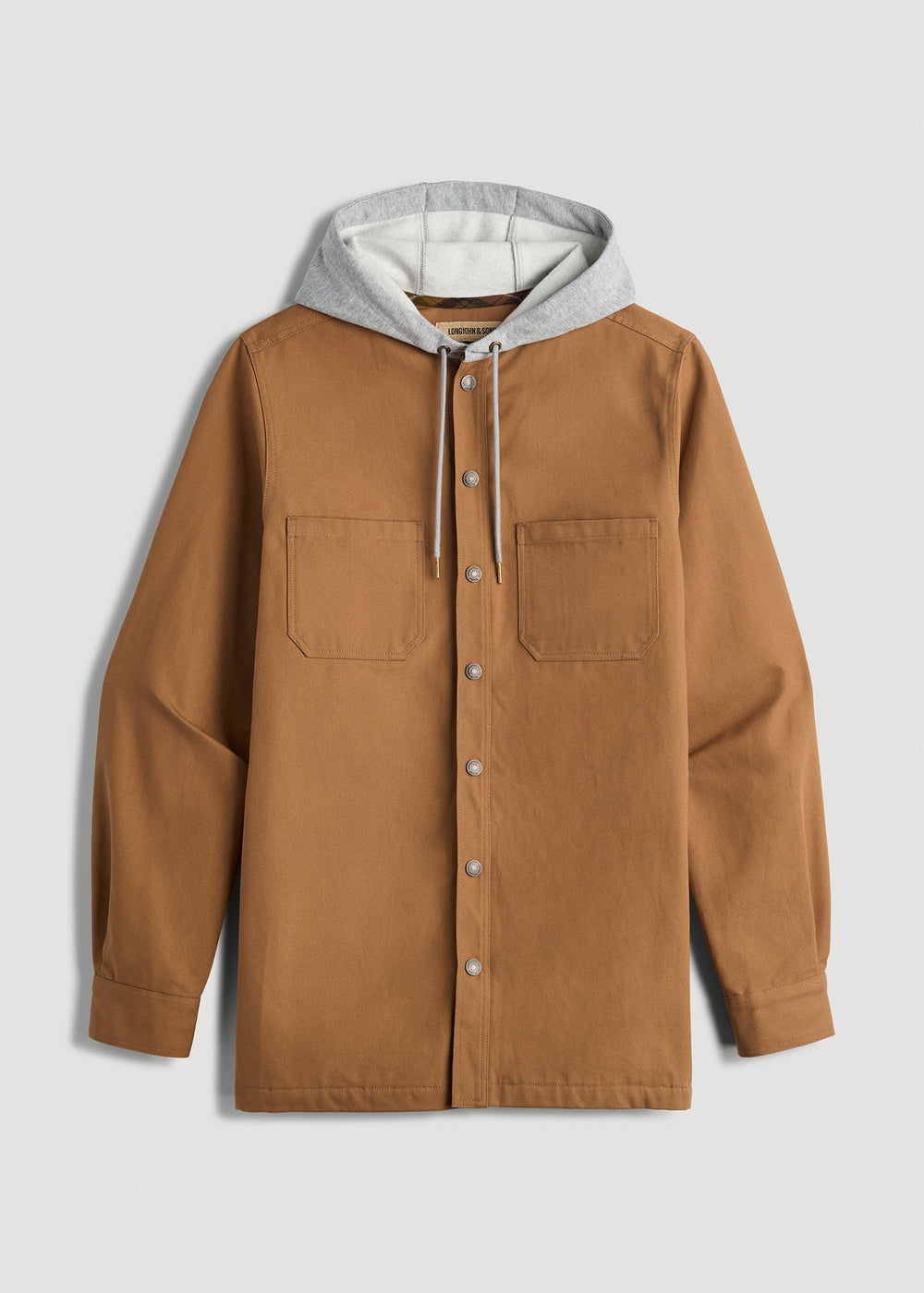 American Tall Discount | LJ&S Flannel-Lined Canvas Shirt Jacket for Tall Men in Vintage Tan