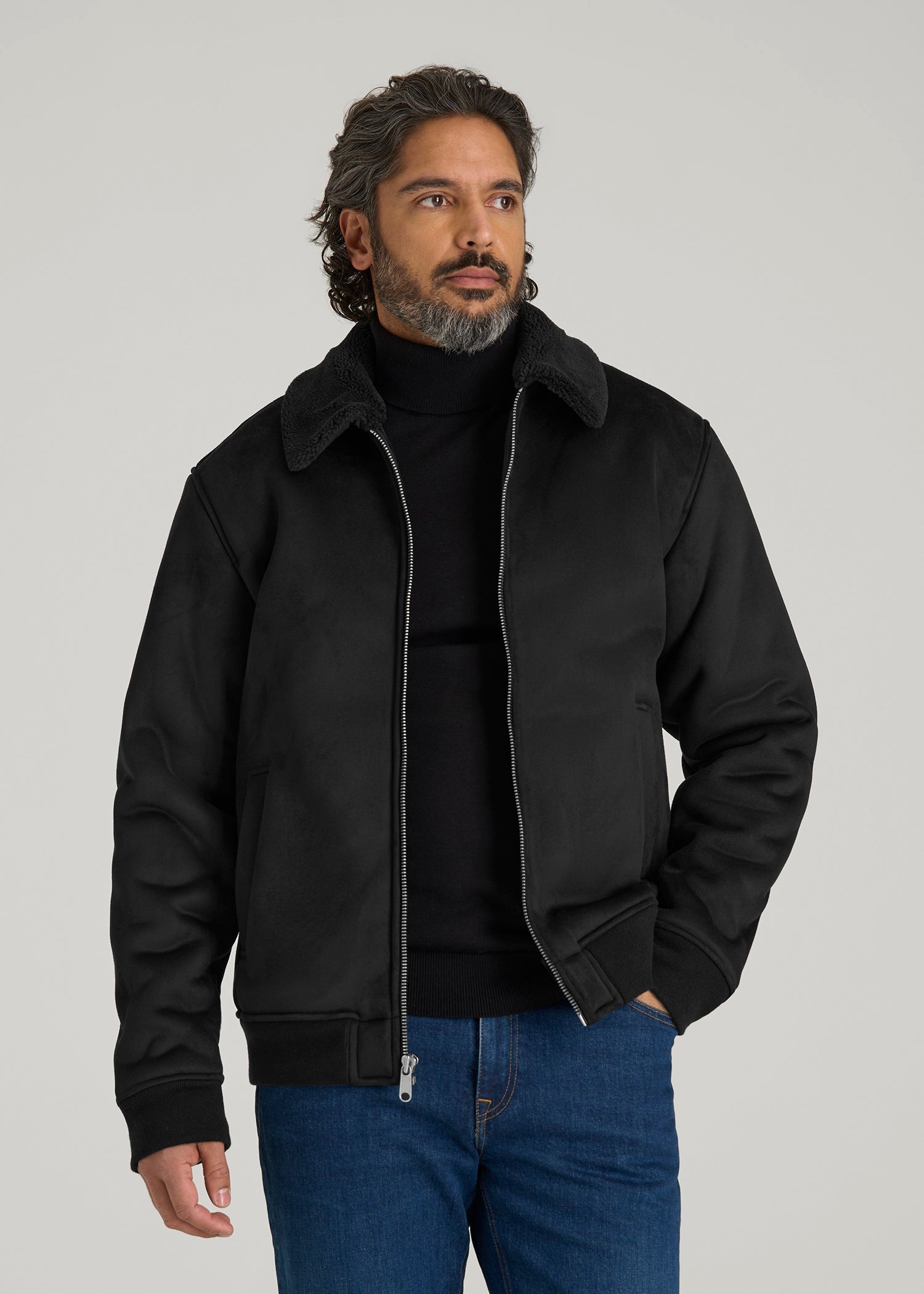 American Tall Online | Sherpa Bomber Jacket for Tall Men in Black