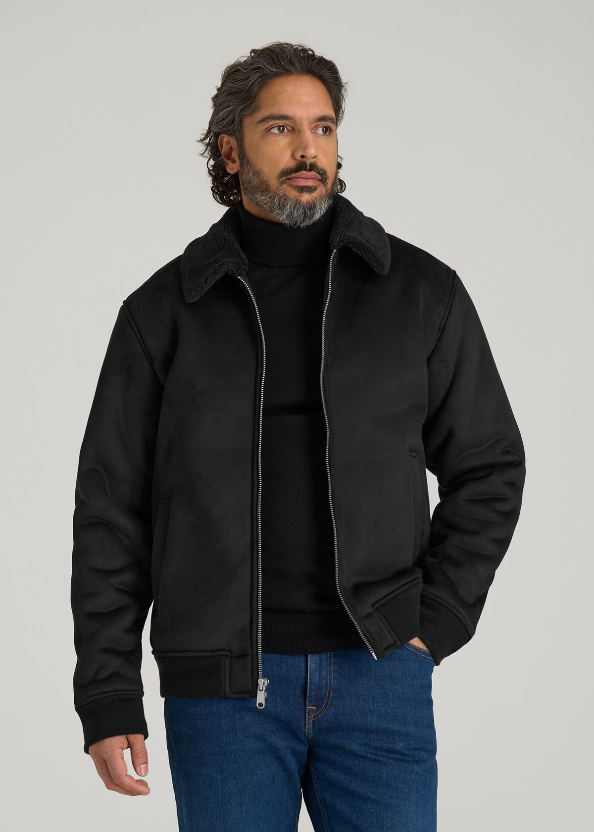 American Tall Online | Sherpa Bomber Jacket for Tall Men in Black