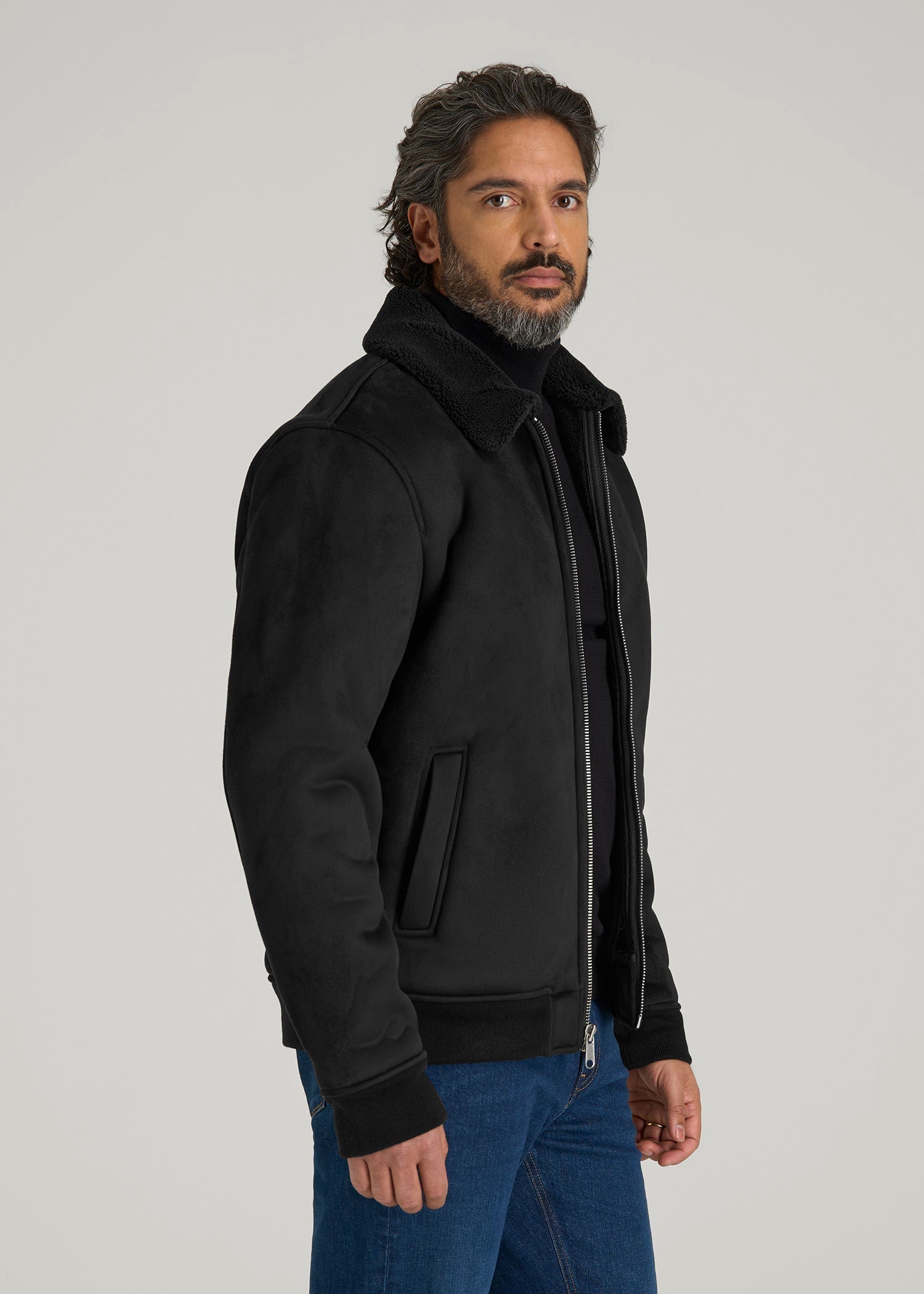 American Tall Online | Sherpa Bomber Jacket for Tall Men in Black