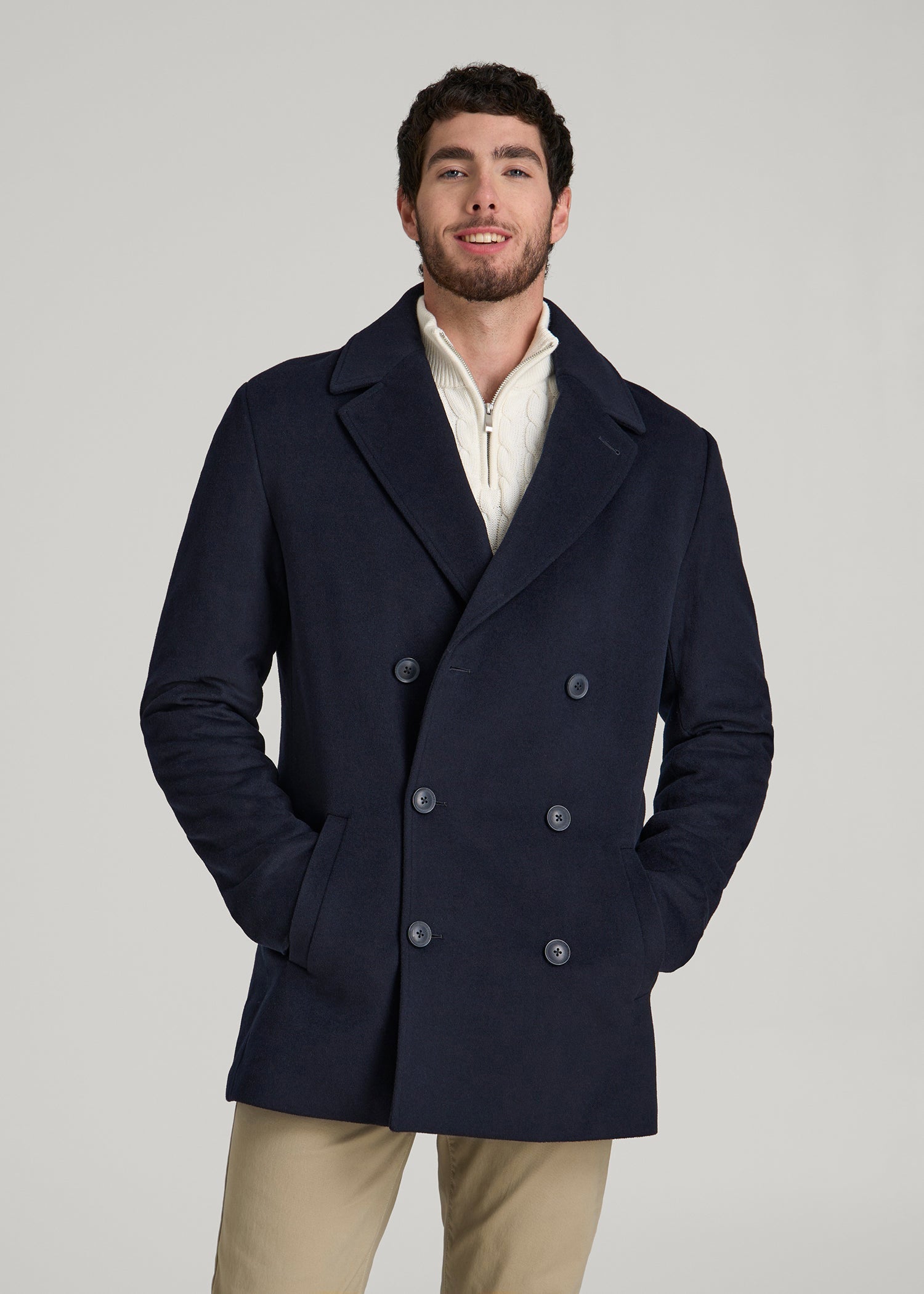 American Tall For Sale | Double-Breasted Wool Peacoat for Tall Men in Deep Navy
