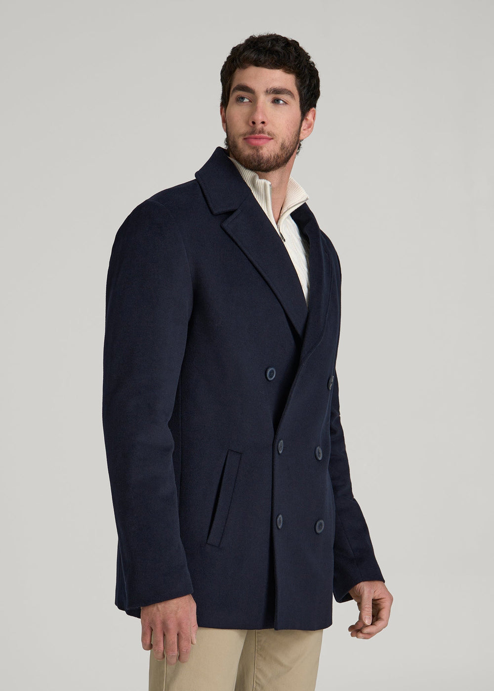 American Tall For Sale | Double-Breasted Wool Peacoat for Tall Men in Deep Navy