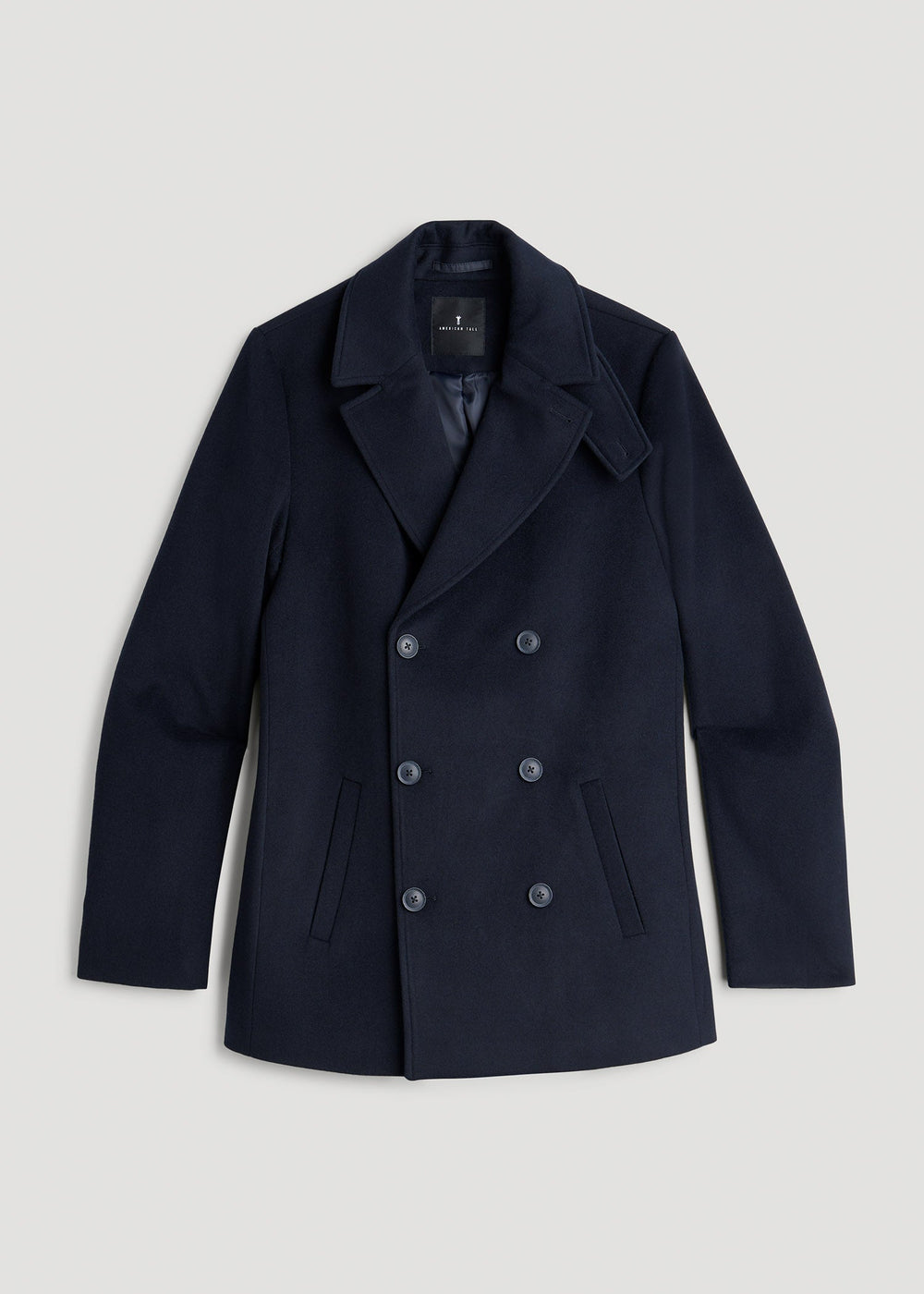 American Tall For Sale | Double-Breasted Wool Peacoat for Tall Men in Deep Navy
