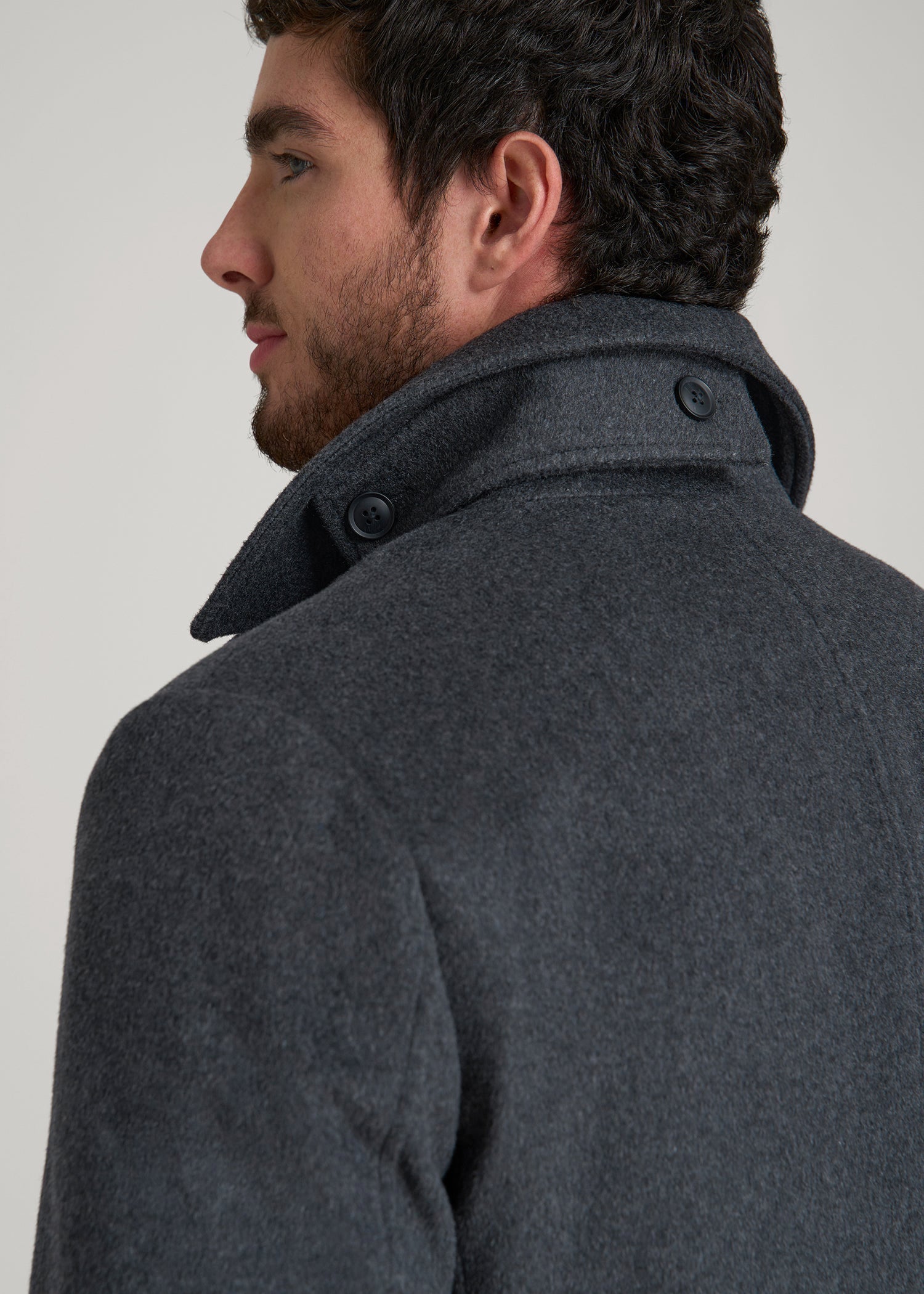American Tall Online Shop | Double-Breasted Wool Peacoat for Tall Men in Dark Grey Mix