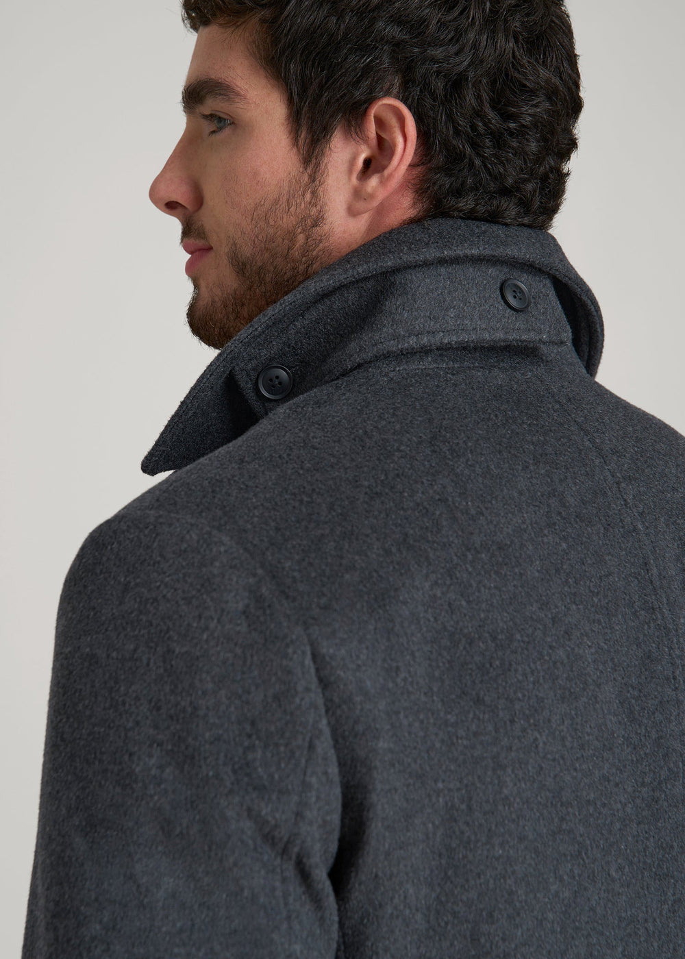 American Tall Online Shop | Double-Breasted Wool Peacoat for Tall Men in Dark Grey Mix