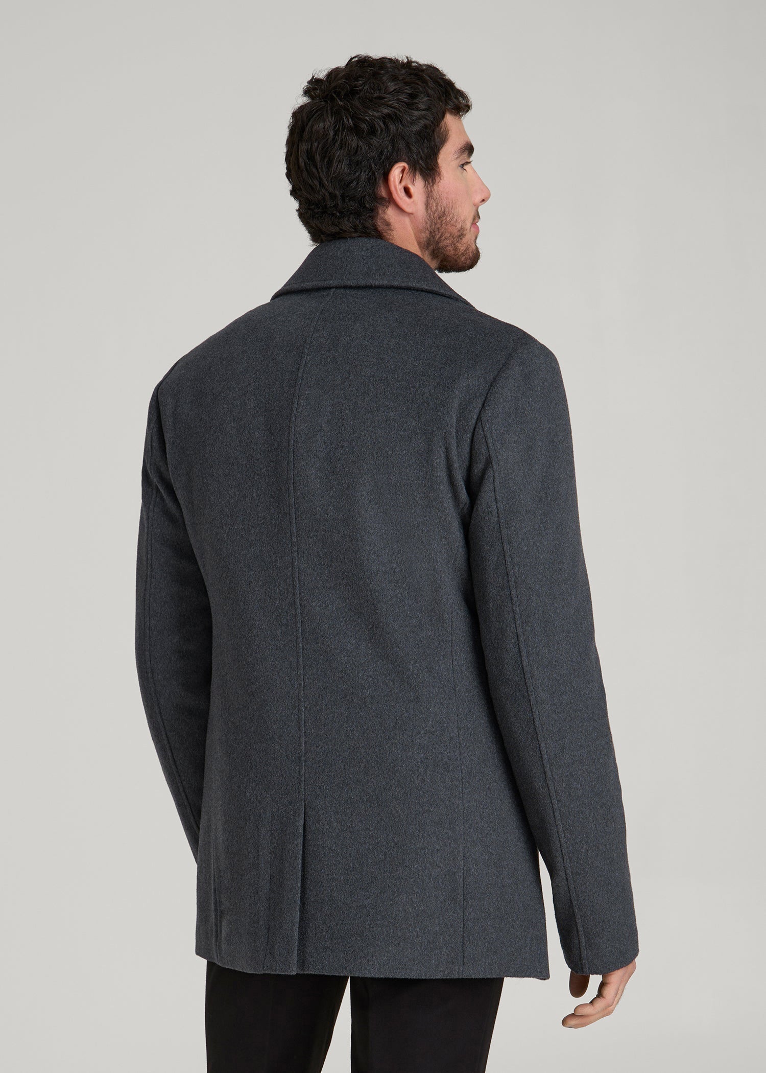 American Tall Online Shop | Double-Breasted Wool Peacoat for Tall Men in Dark Grey Mix