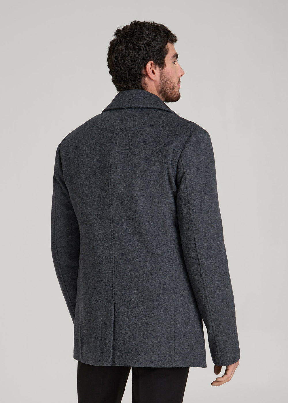 American Tall Online Shop | Double-Breasted Wool Peacoat for Tall Men in Dark Grey Mix